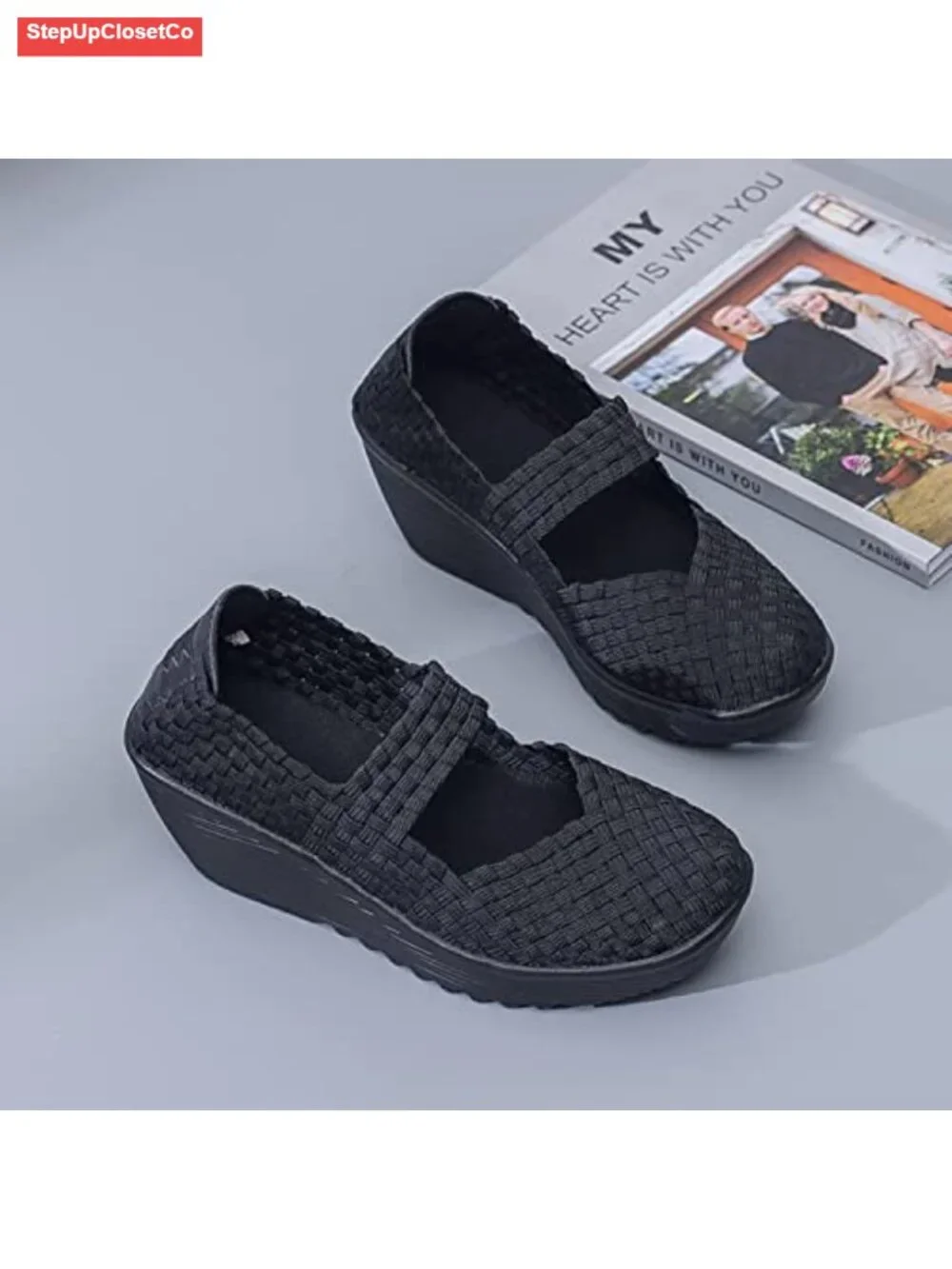Women's Platform Wedge Sandals Woven Pumps Mary Jane Shoes Comfortable